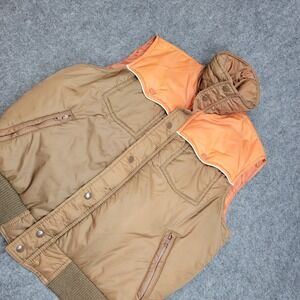 Grape Vines Puffer Vest Mens Large Brown Snap Button Cozy Outdoor Preppy Pockets